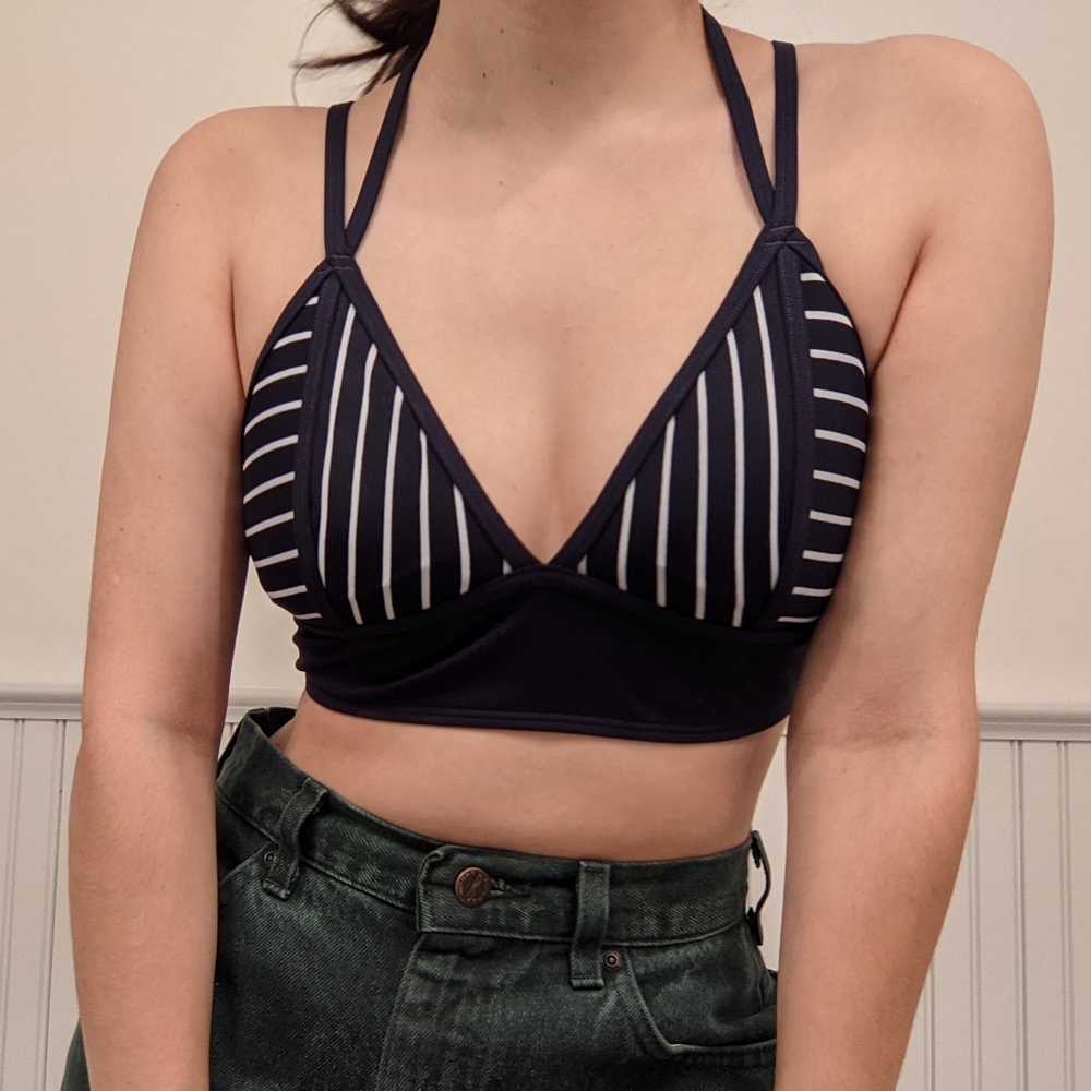 White Navy Stripe Athleta Bikini Swim Top